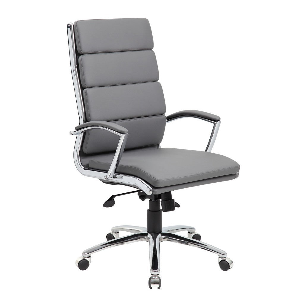 Dave Tall Executive Swivel Armchair | Chrome Finish | Gray Vinyl BM344505
