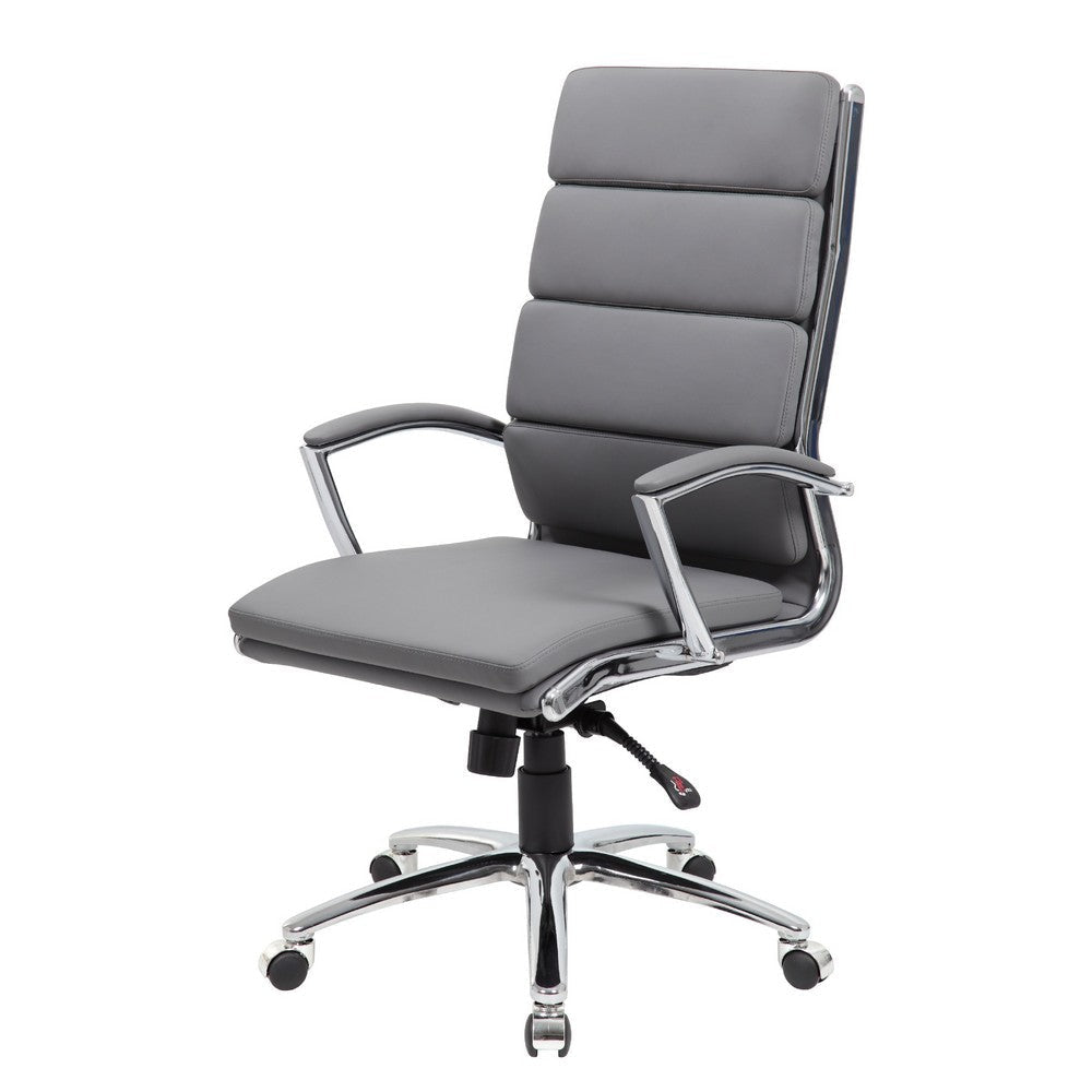 Dave Tall Executive Swivel Armchair | Chrome Finish | Gray Vinyl BM344505