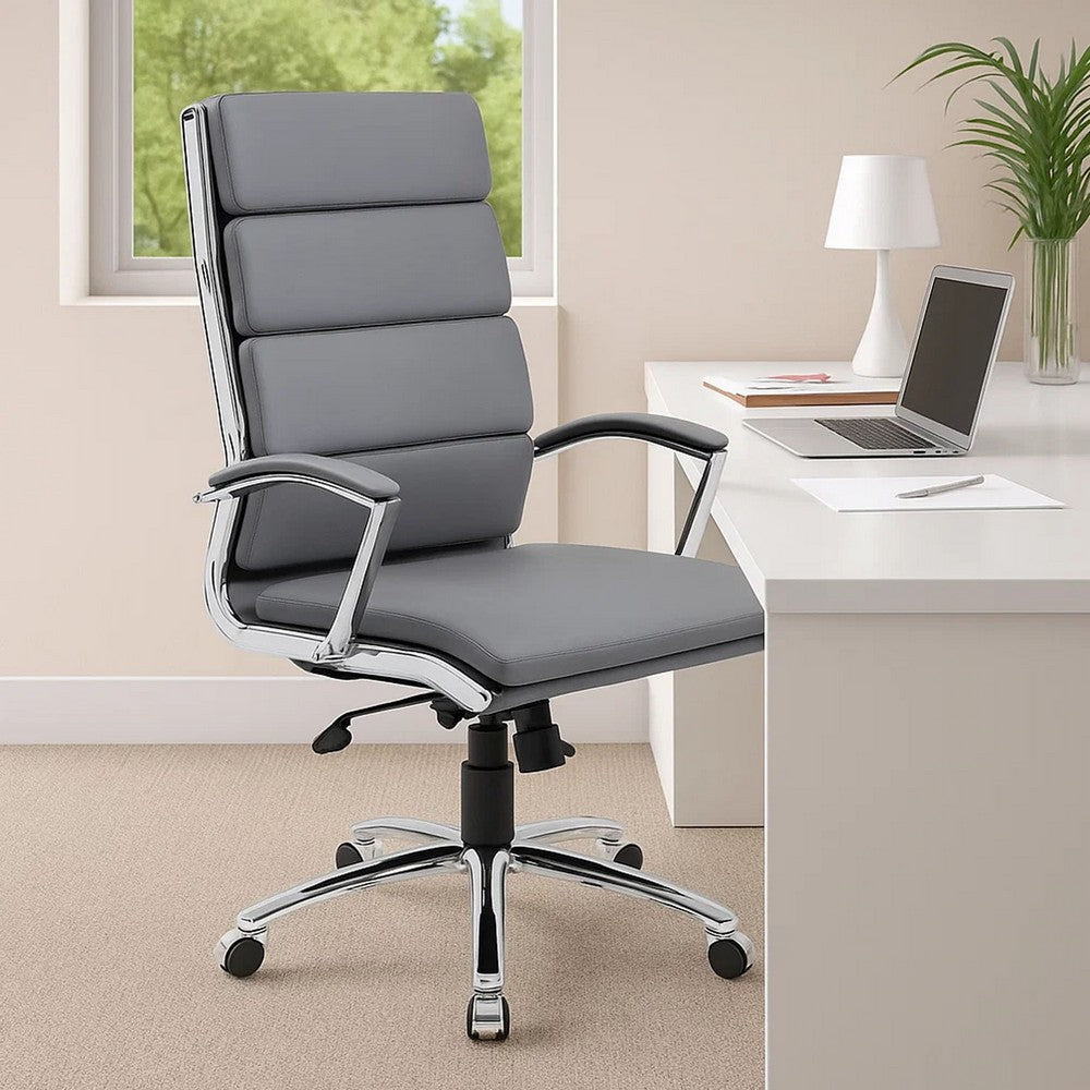 Dave Tall Executive Swivel Armchair | Chrome Finish | Gray Vinyl BM344505