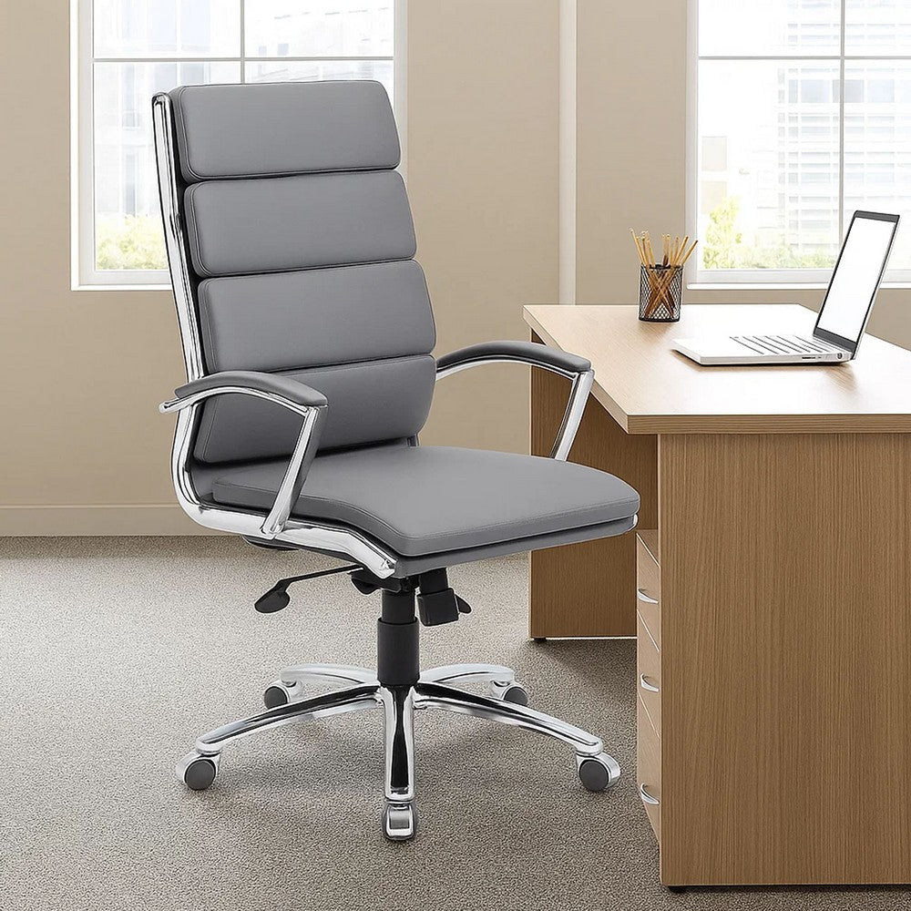Dave Tall Executive Swivel Armchair | Chrome Finish | Gray Vinyl
