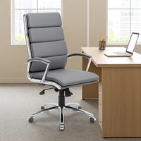 Dave Tall Executive Swivel Armchair | Chrome Finish | Gray Vinyl