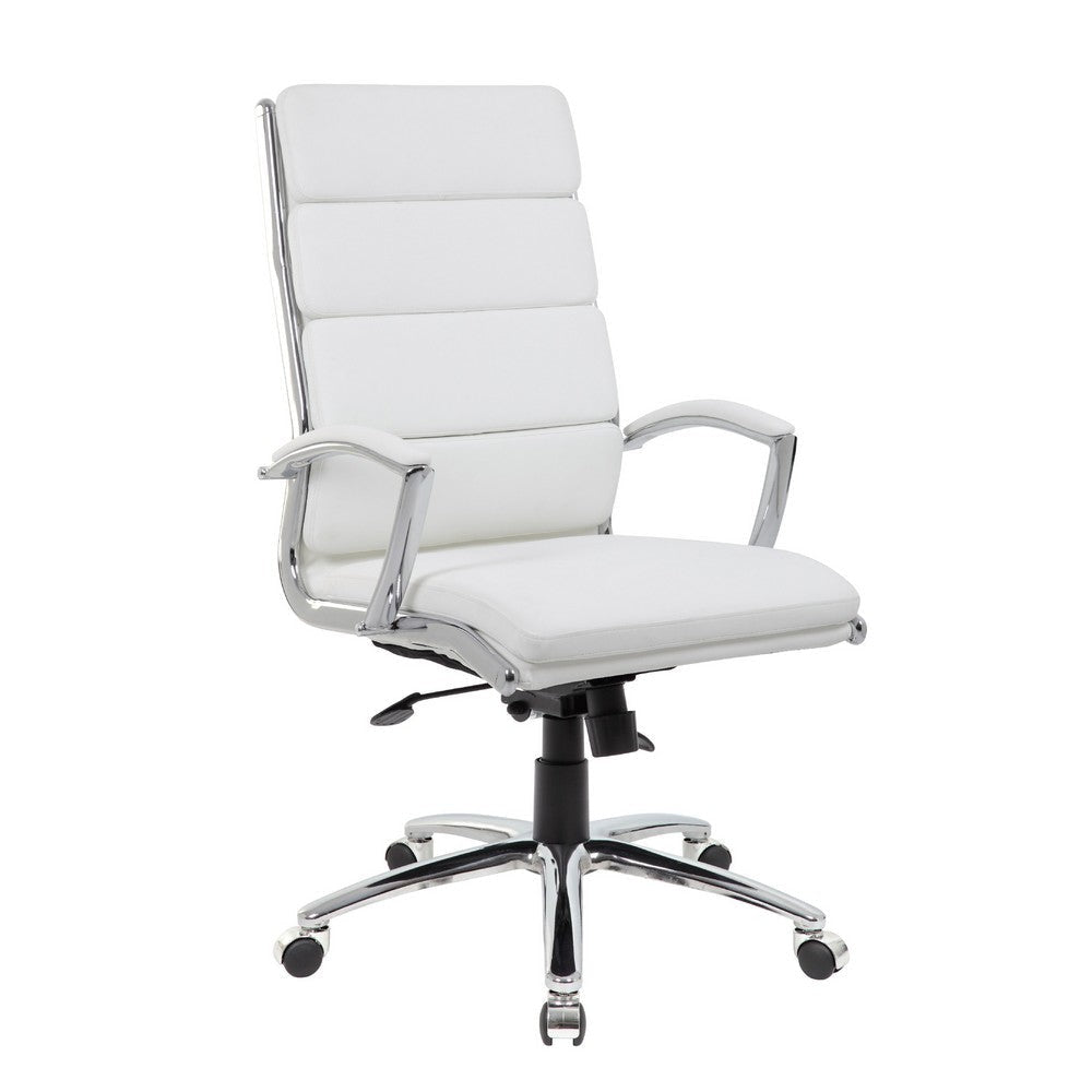 Dave Tall Executive Swivel Armchair | Chrome Finish | White Vinyl BM344506