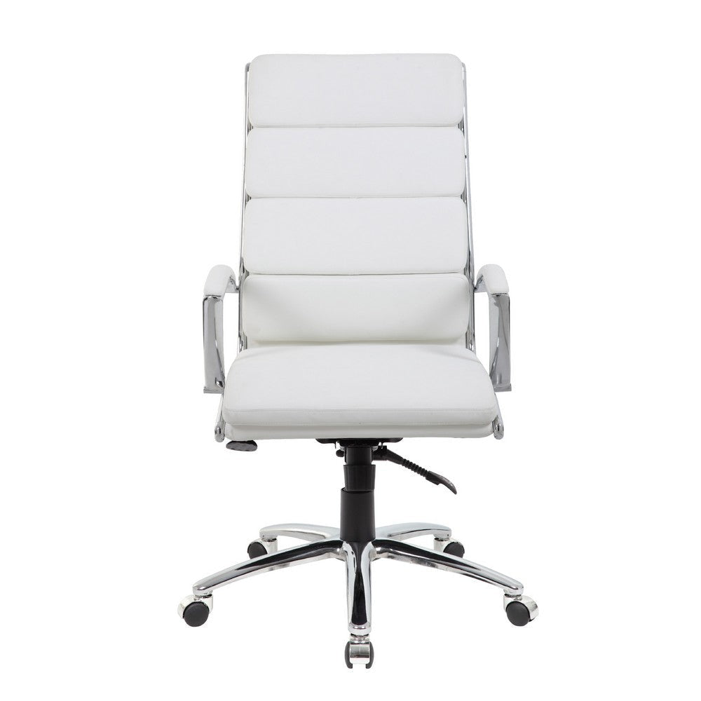 Dave Tall Executive Swivel Armchair | Chrome Finish | White Vinyl BM344506