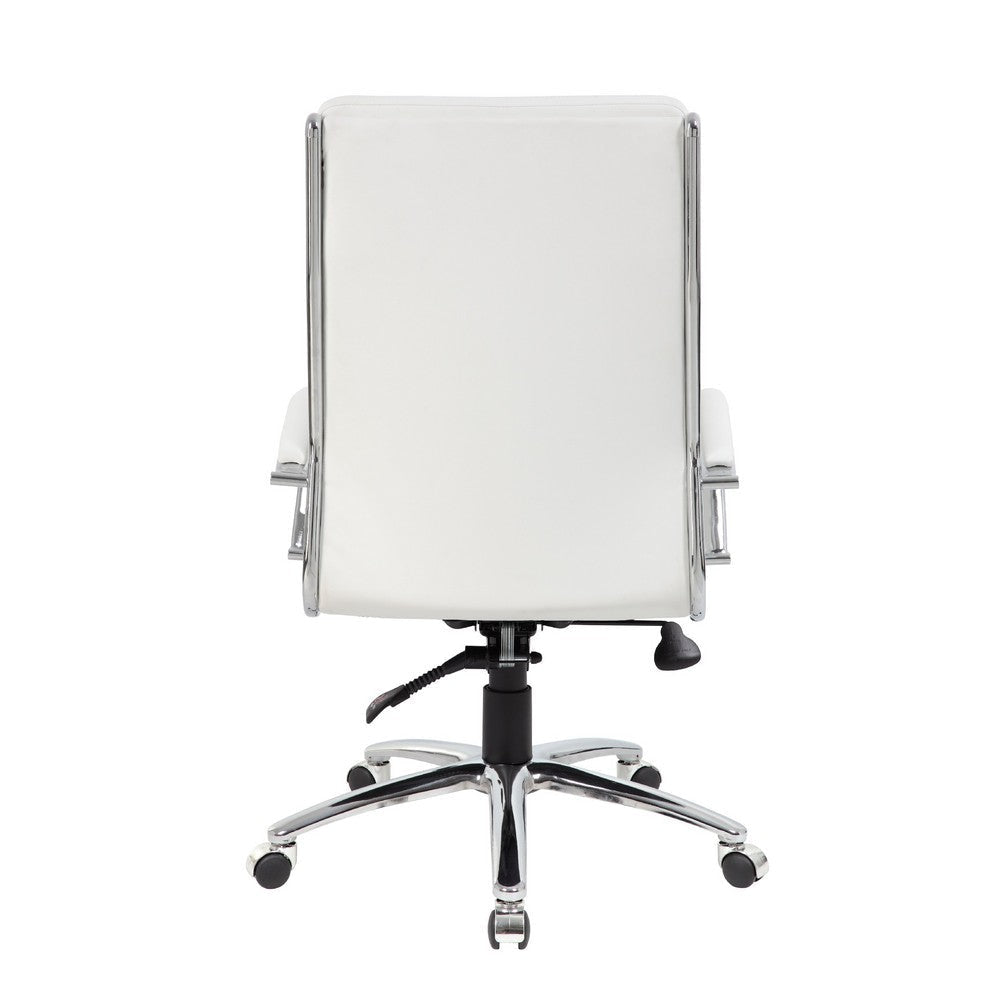 Dave Tall Executive Swivel Armchair | Chrome Finish | White Vinyl BM344506