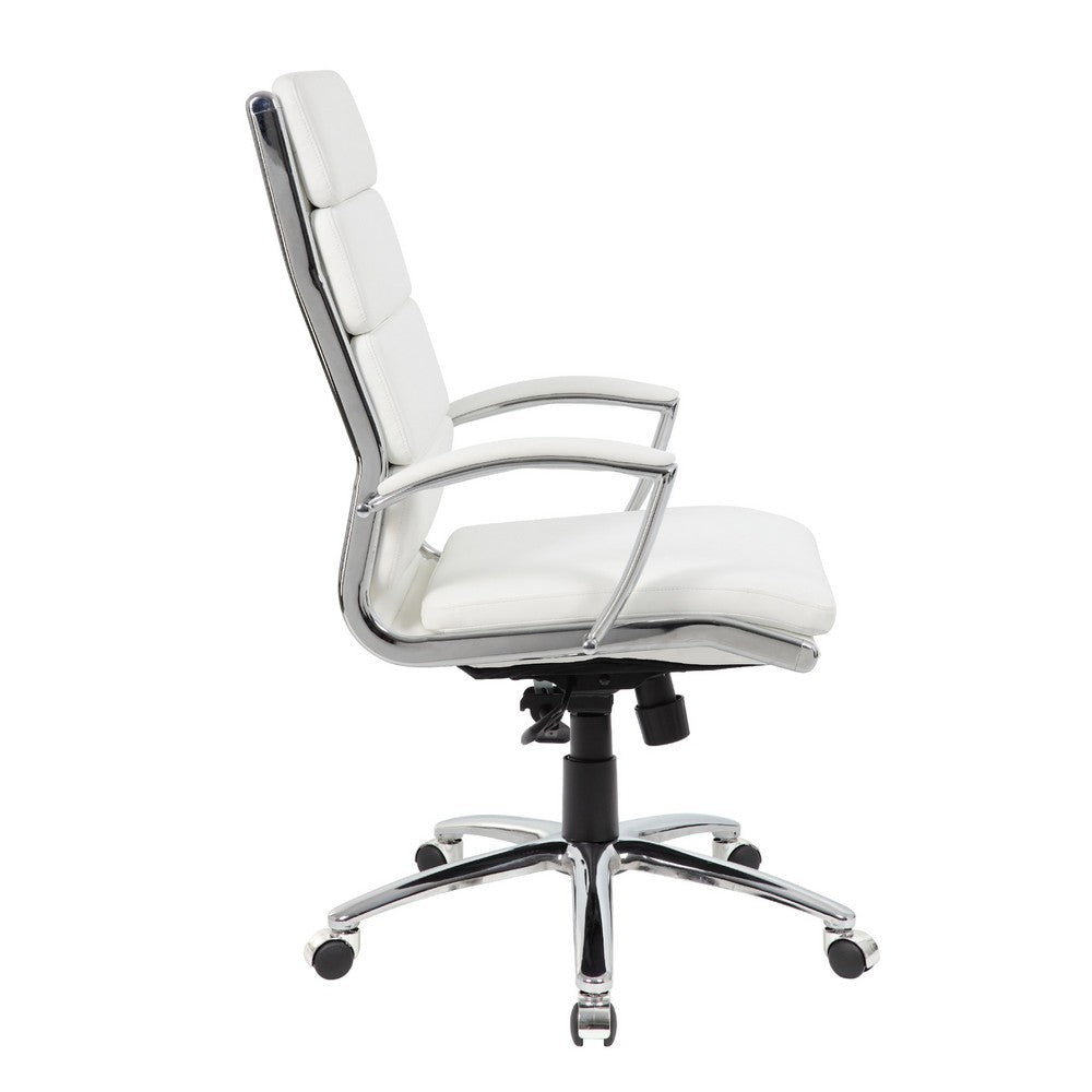 Dave Tall Executive Swivel Armchair | Chrome Finish | White Vinyl BM344506