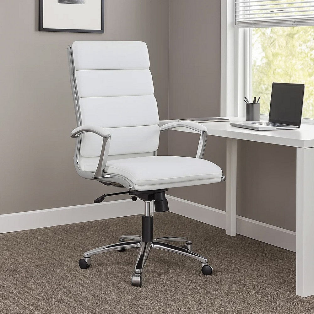 Dave Tall Executive Swivel Armchair | Chrome Finish | White Vinyl BM344506