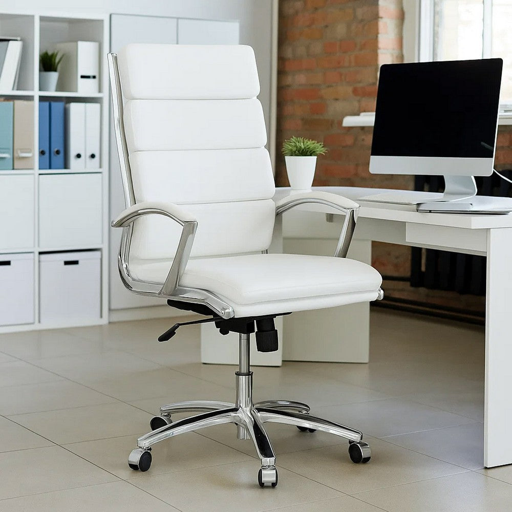 Dave Tall Executive Swivel Armchair | Chrome Finish | White Vinyl