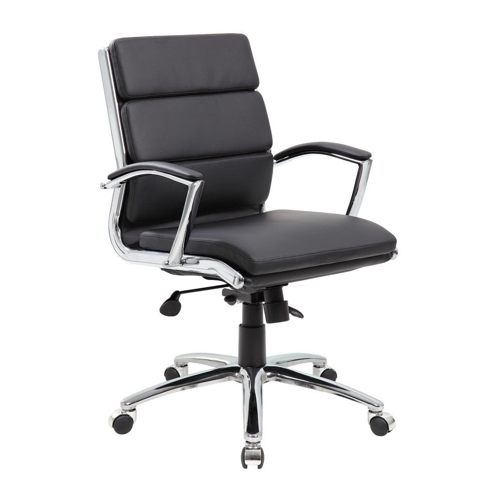 Dave Executive Swivel Armchair w Metal Chrome Finish | Black Vinyl BM344507