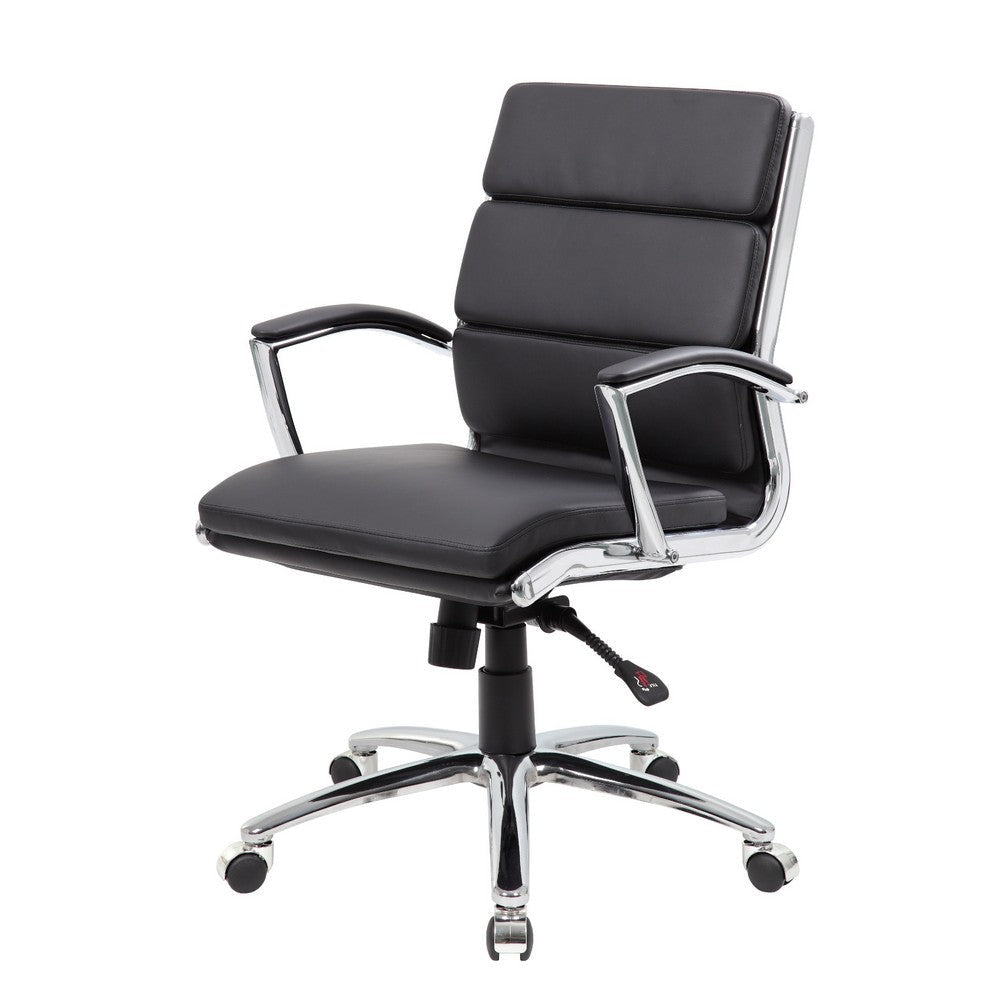 Dave Executive Swivel Armchair w Metal Chrome Finish | Black Vinyl BM344507
