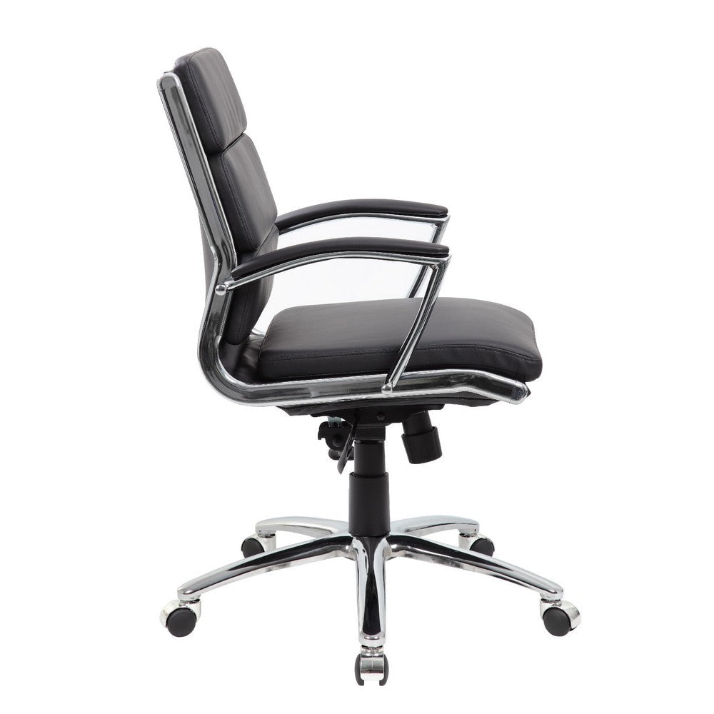 Dave Executive Swivel Armchair w Metal Chrome Finish | Black Vinyl BM344507