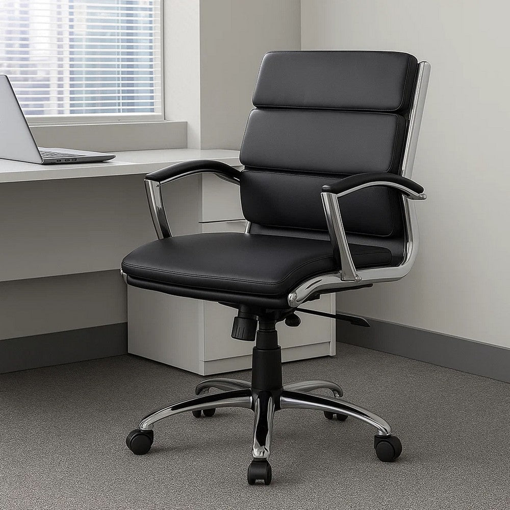 Dave Executive Swivel Armchair w Metal Chrome Finish | Black Vinyl BM344507