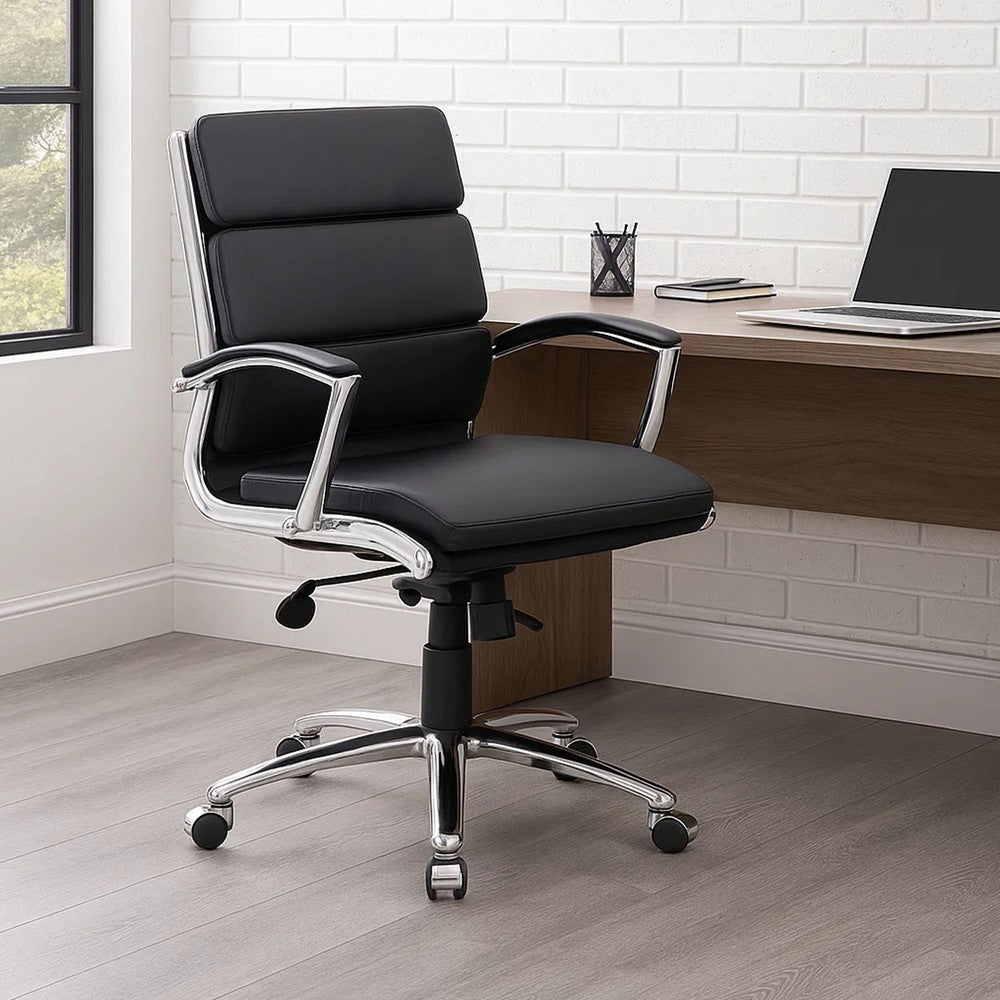 Dave Executive Swivel Armchair w Metal Chrome Finish | Black Vinyl