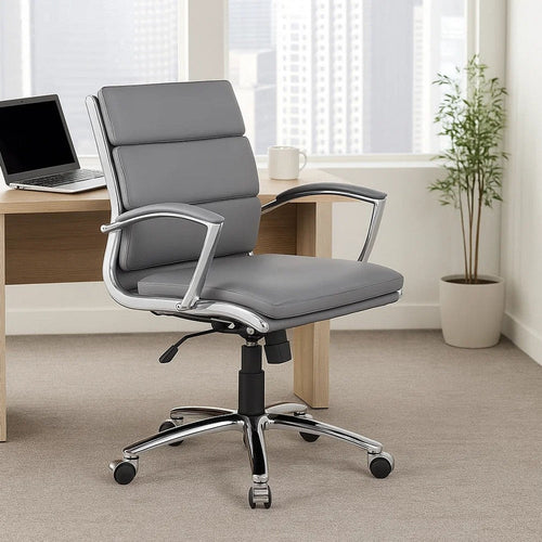 Dave Executive Swivel Chair w Metal Chrome Finish | Gray Vinyl BM344508