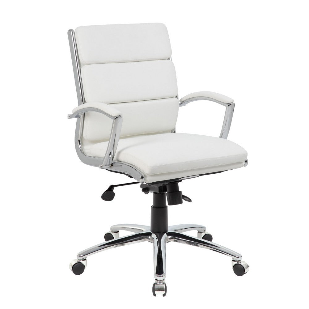Dave Executive Swivel Chair w Metal Chrome Finish | White Vinyl BM344509