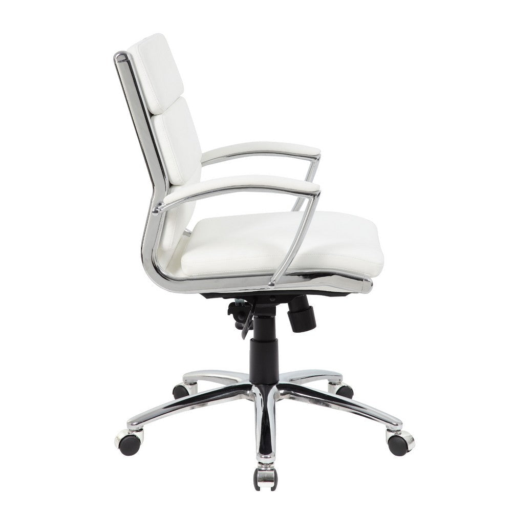 Dave Executive Swivel Chair w Metal Chrome Finish | White Vinyl BM344509