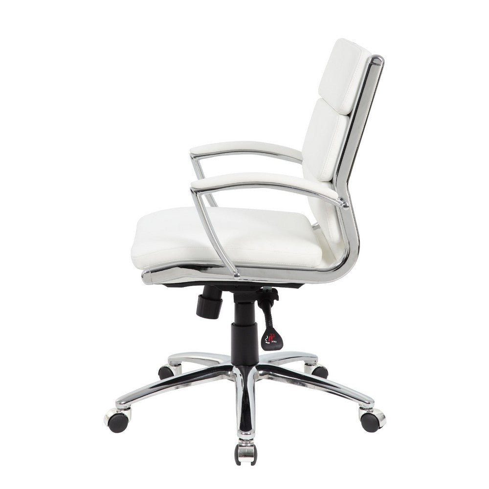 Dave Executive Swivel Chair w Metal Chrome Finish | White Vinyl BM344509