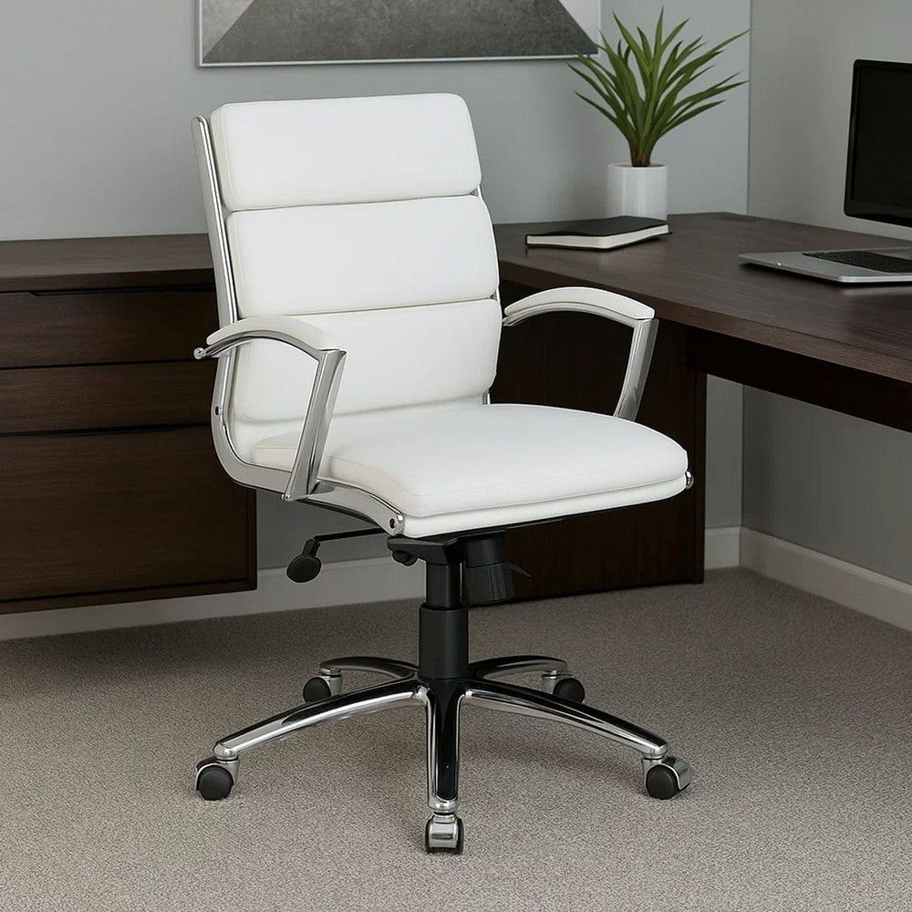 Dave Executive Swivel Chair w Metal Chrome Finish | White Vinyl BM344509