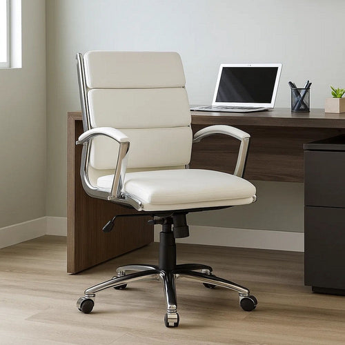 Dave Executive Swivel Chair w Metal Chrome Finish | White Vinyl BM344509