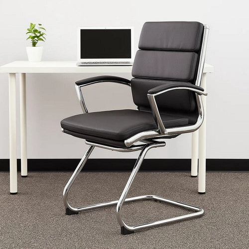 Kim Executive Guest Chair w Metal Chrome Cantilever Base | Black Vinyl BM344510