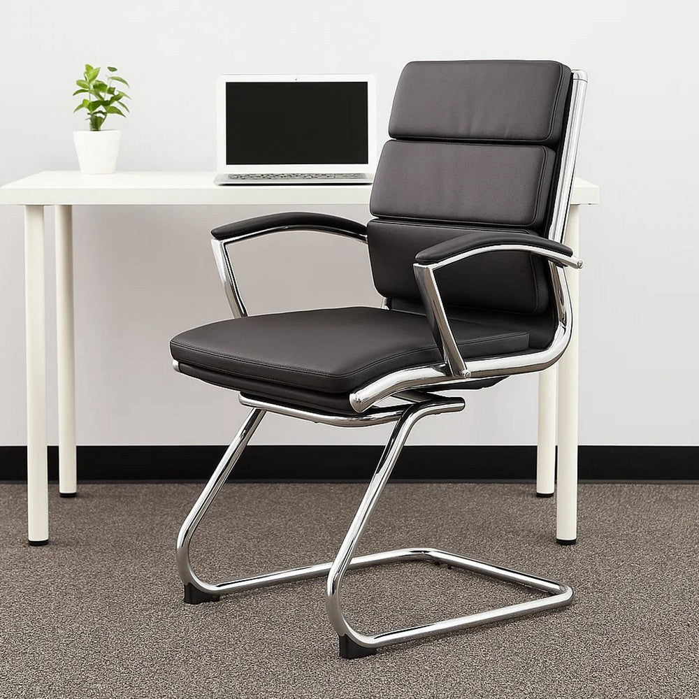 Kim Executive Guest Chair w Metal Chrome Cantilever Base | Black Vinyl BM344510