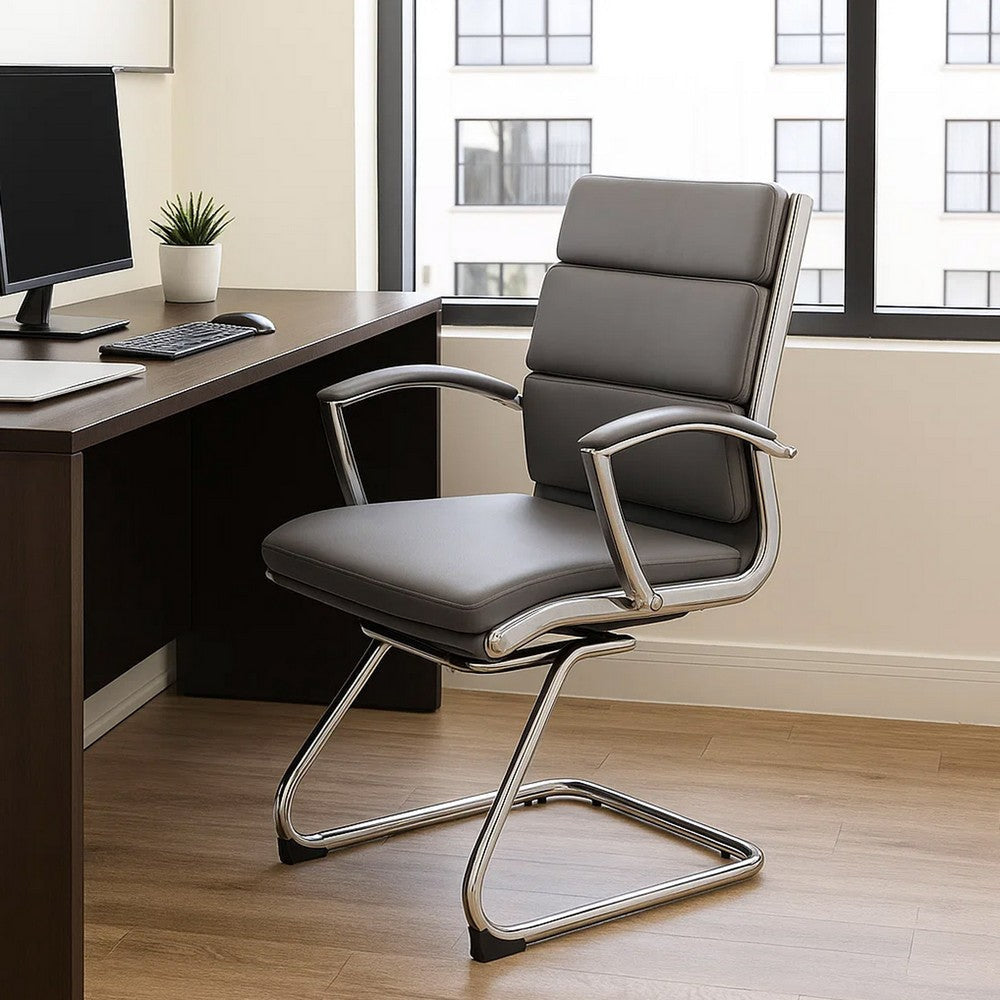 Kim Executive Guest Chair w Metal Chrome Cantilever Base | Gray Vinyl BM344511