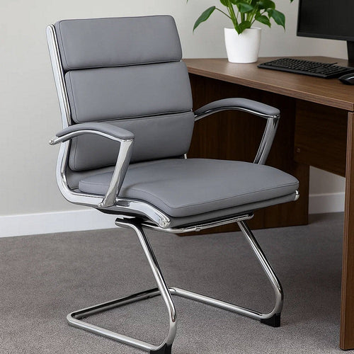 Kim Executive Guest Chair w Metal Chrome Cantilever Base | Gray Vinyl BM344511