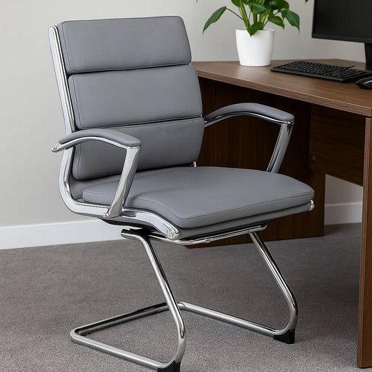Kim Executive Guest Chair w Metal Chrome Cantilever Base | Gray Vinyl BM344511