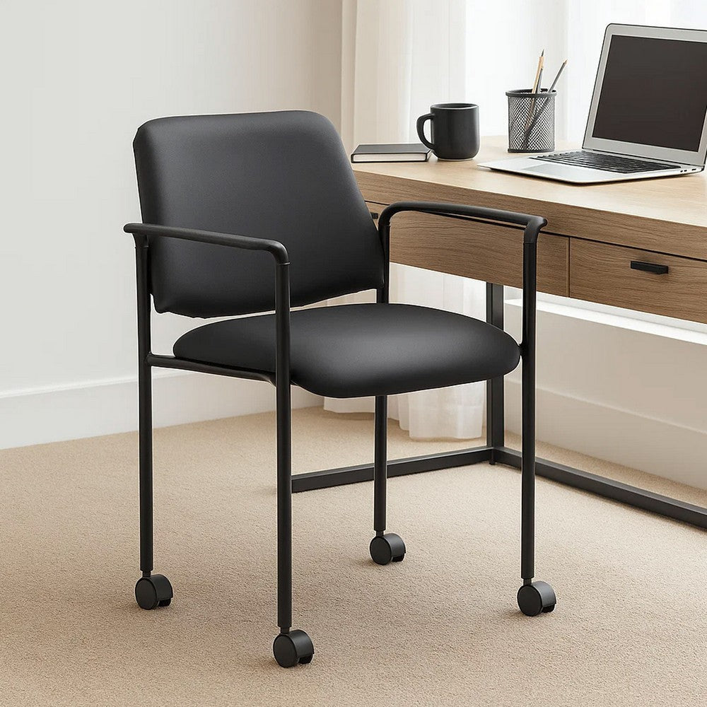 Jill Diamond Stacking Chair | Hooded Wheels | Waterfall Seat | Black Vinyl BM344516