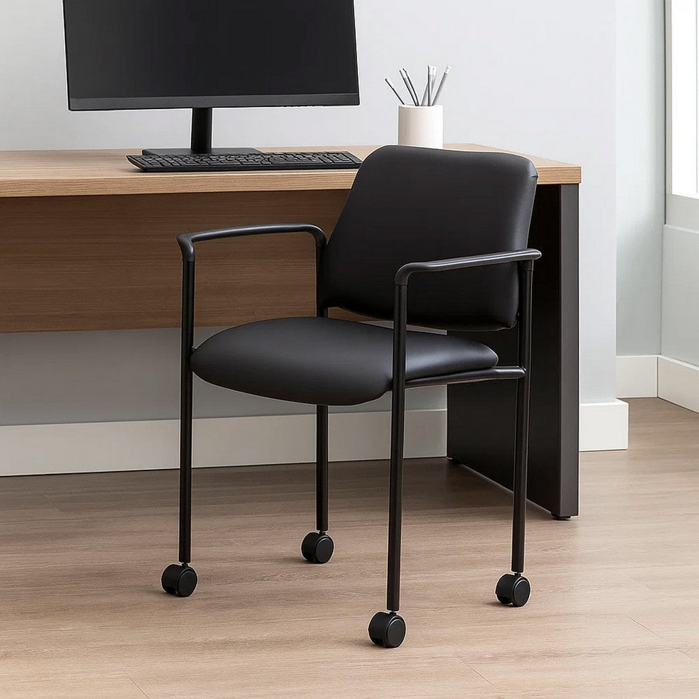 Jill Diamond Stacking Chair | Hooded Wheels | Waterfall Seat | Black Vinyl