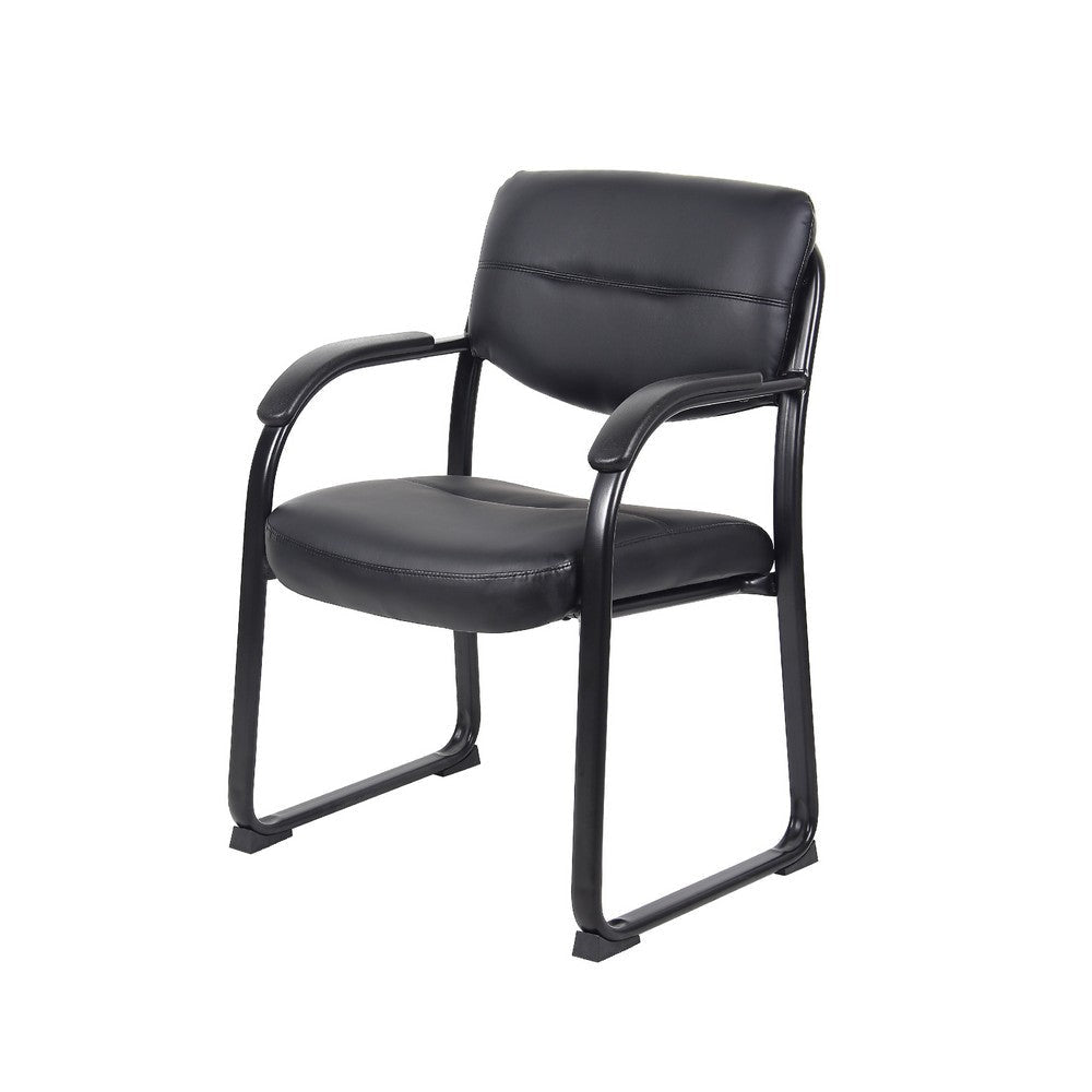Eva Reception Armchair | Sled Base | Curved Steel Arms | Black Faux Leather BM344518