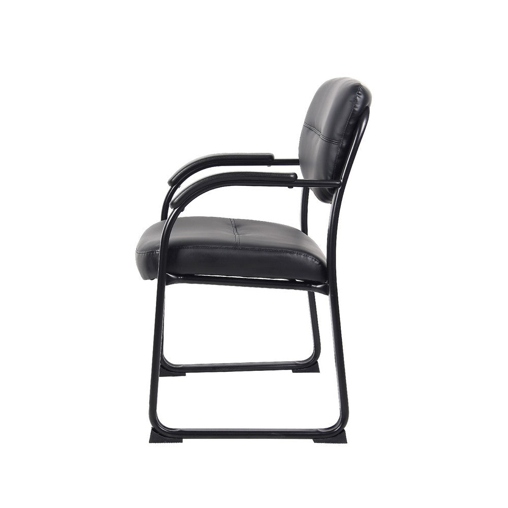 Eva Reception Armchair | Sled Base | Curved Steel Arms | Black Faux Leather BM344518