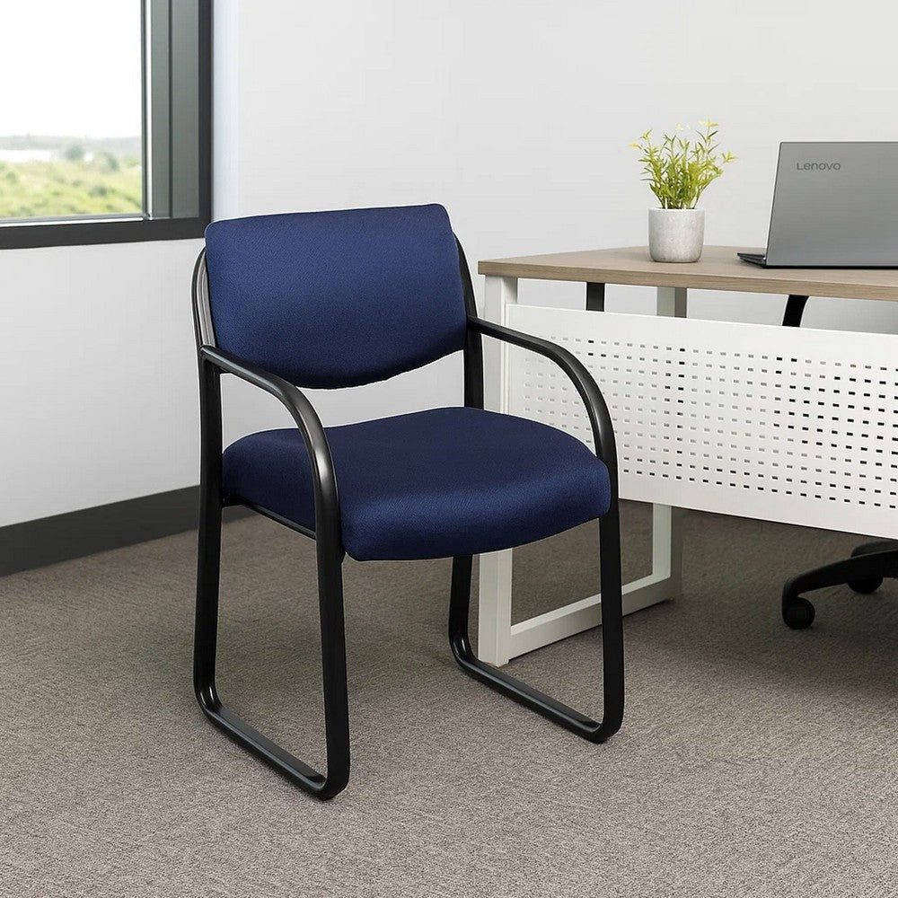Kris Guest Armchair w Sled Base | Steel | Blue Performance Polyester