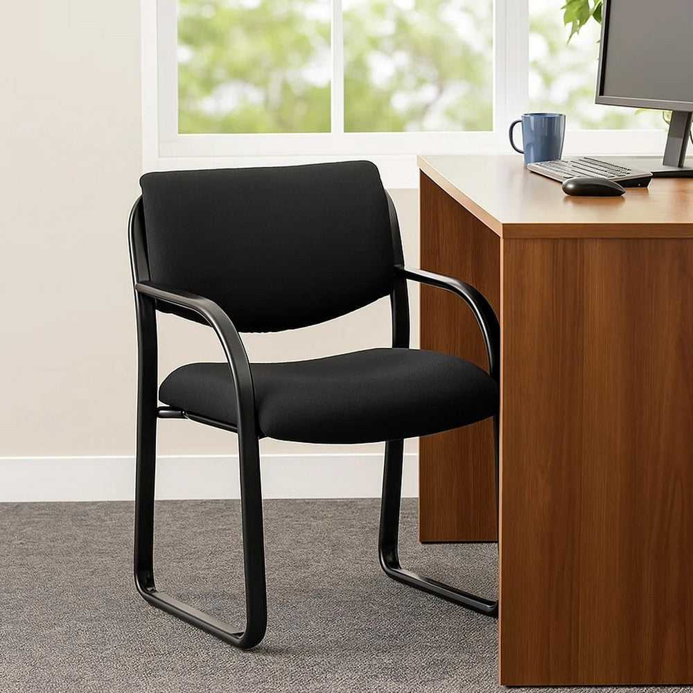 Kris Guest Armchair w Sled Base | Steel | Black Performance Polyester