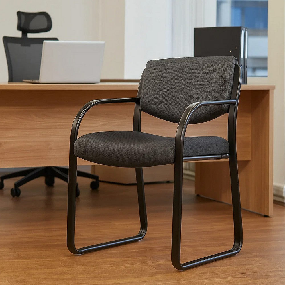 Kris Guest Armchair w Sled Base | Steel | Gray Performance Polyester BM344521