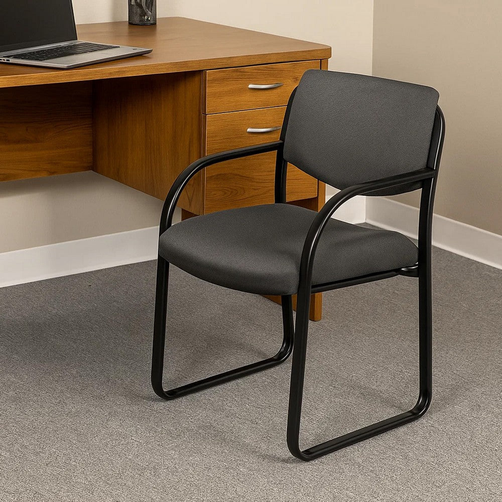 Kris Guest Armchair w Sled Base | Steel | Gray Performance Polyester