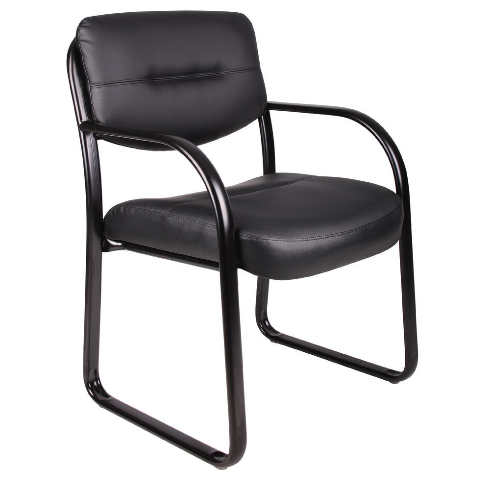 Kate Guest Armchair w Sled Base | Steel Frame | Black Faux Leather BM344522