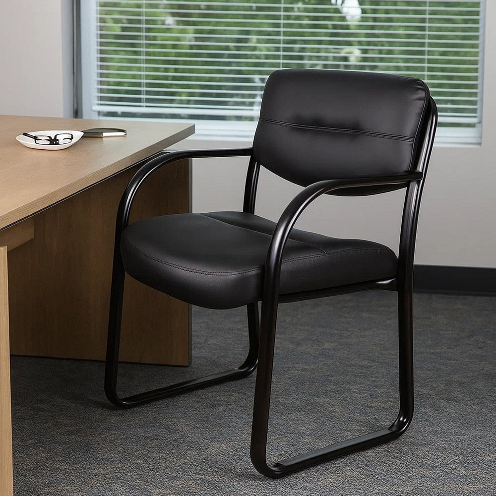 Kate Guest Armchair w Sled Base | Steel Frame | Black Faux Leather BM344522