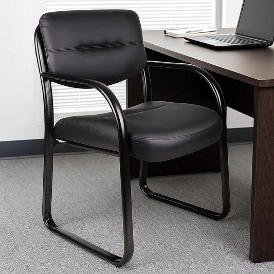 Kate Guest Armchair w Sled Base | Steel Frame | Black Faux Leather BM344522