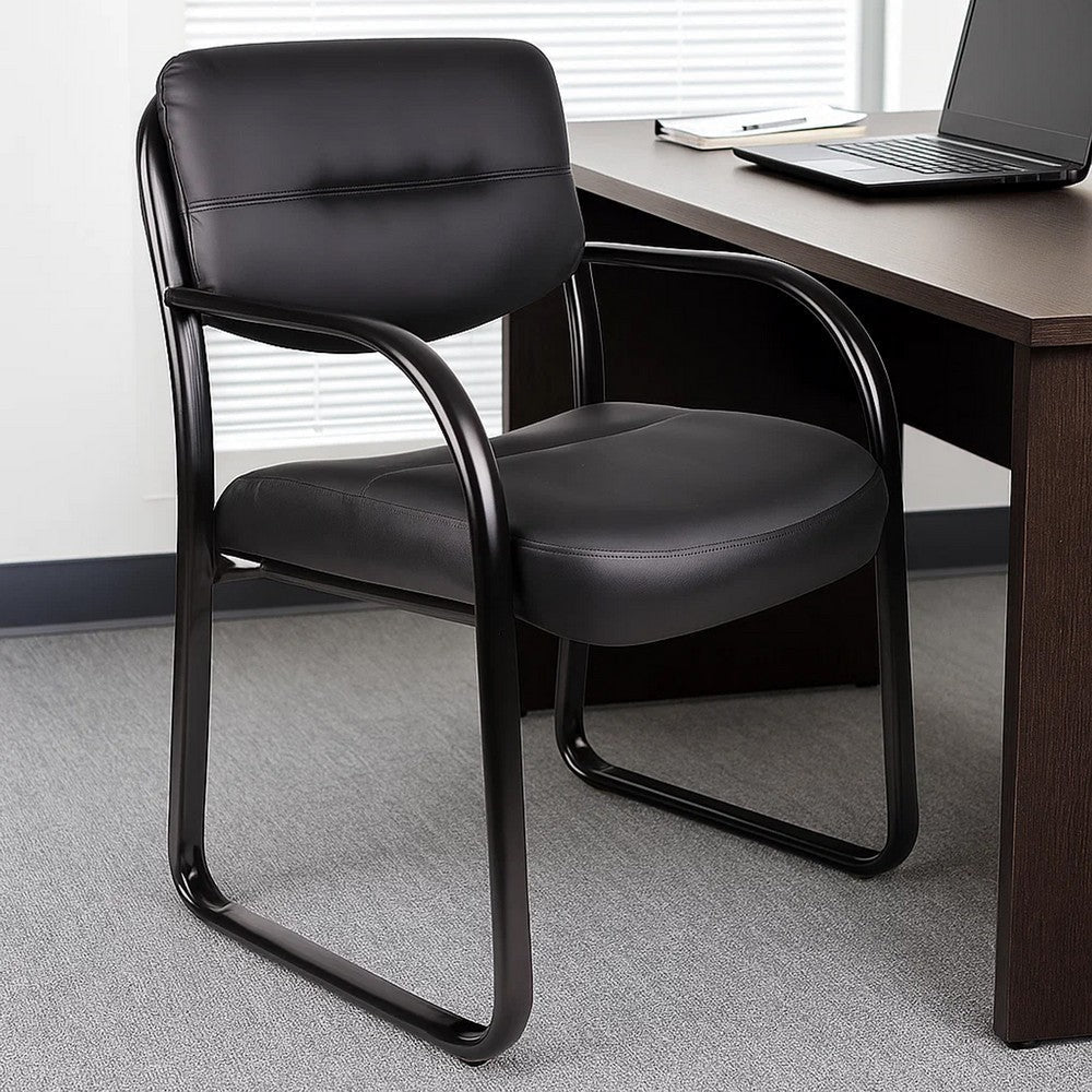 Kate Guest Armchair w Sled Base | Steel Frame | Black Faux Leather