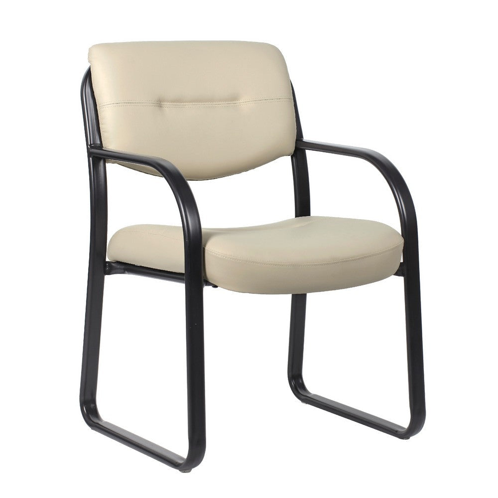 Kate Guest Armchair w Sled Base | Steel Frame | Beige Faux Leather BM344523