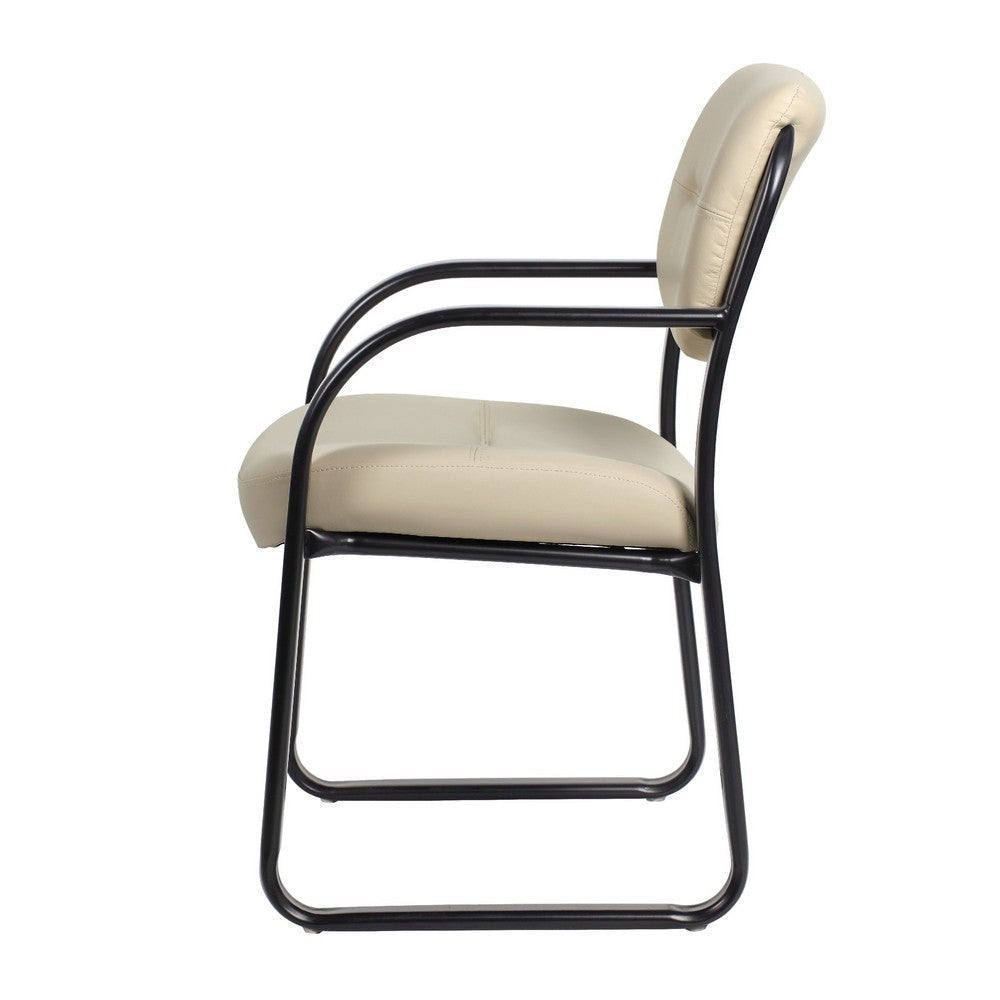 Kate Guest Armchair w Sled Base | Steel Frame | Beige Faux Leather BM344523