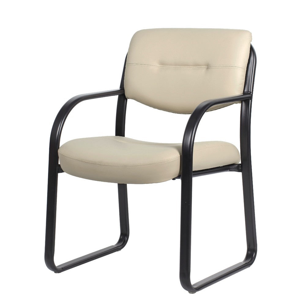 Kate Guest Armchair w Sled Base | Steel Frame | Beige Faux Leather BM344523