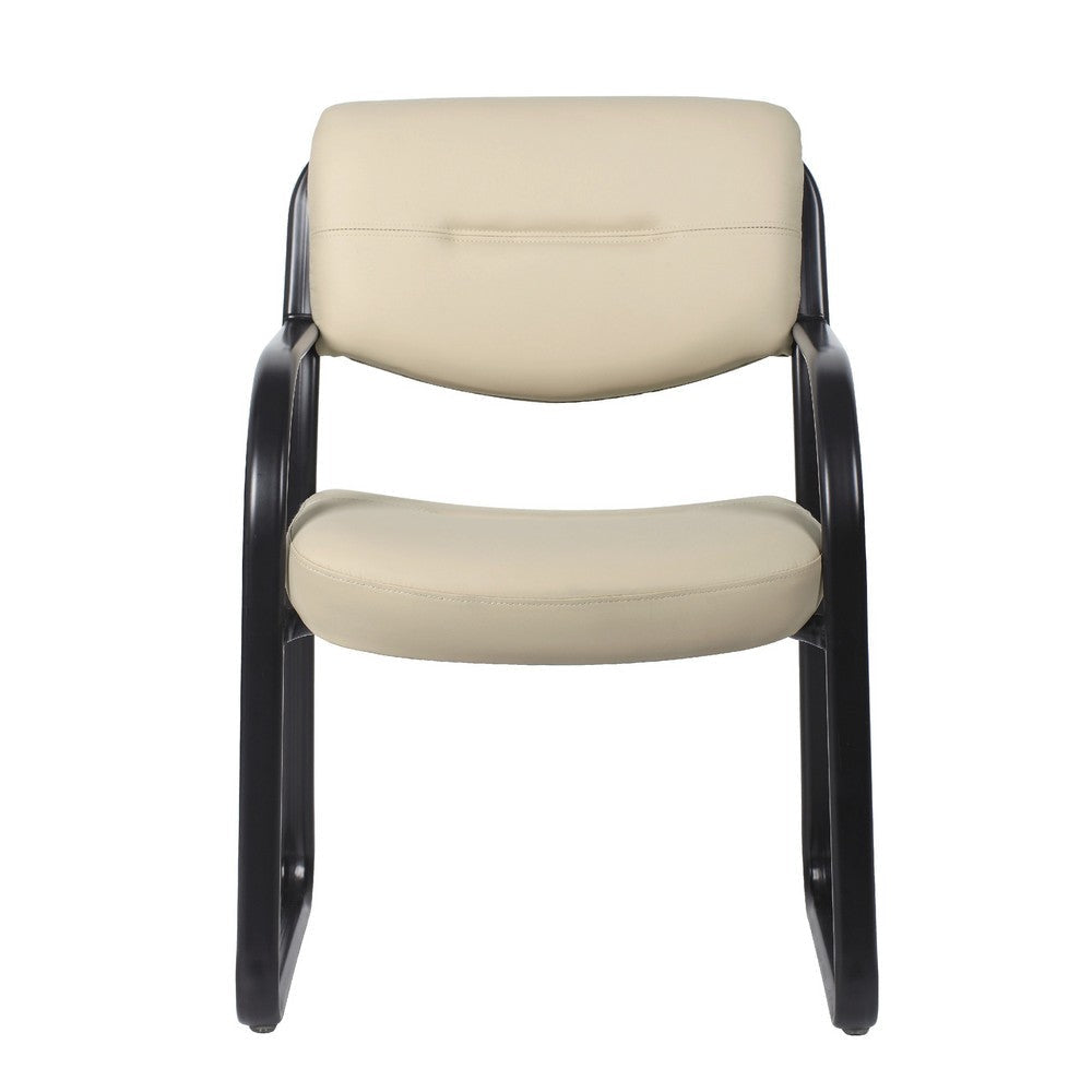 Kate Guest Armchair w Sled Base | Steel Frame | Beige Faux Leather BM344523