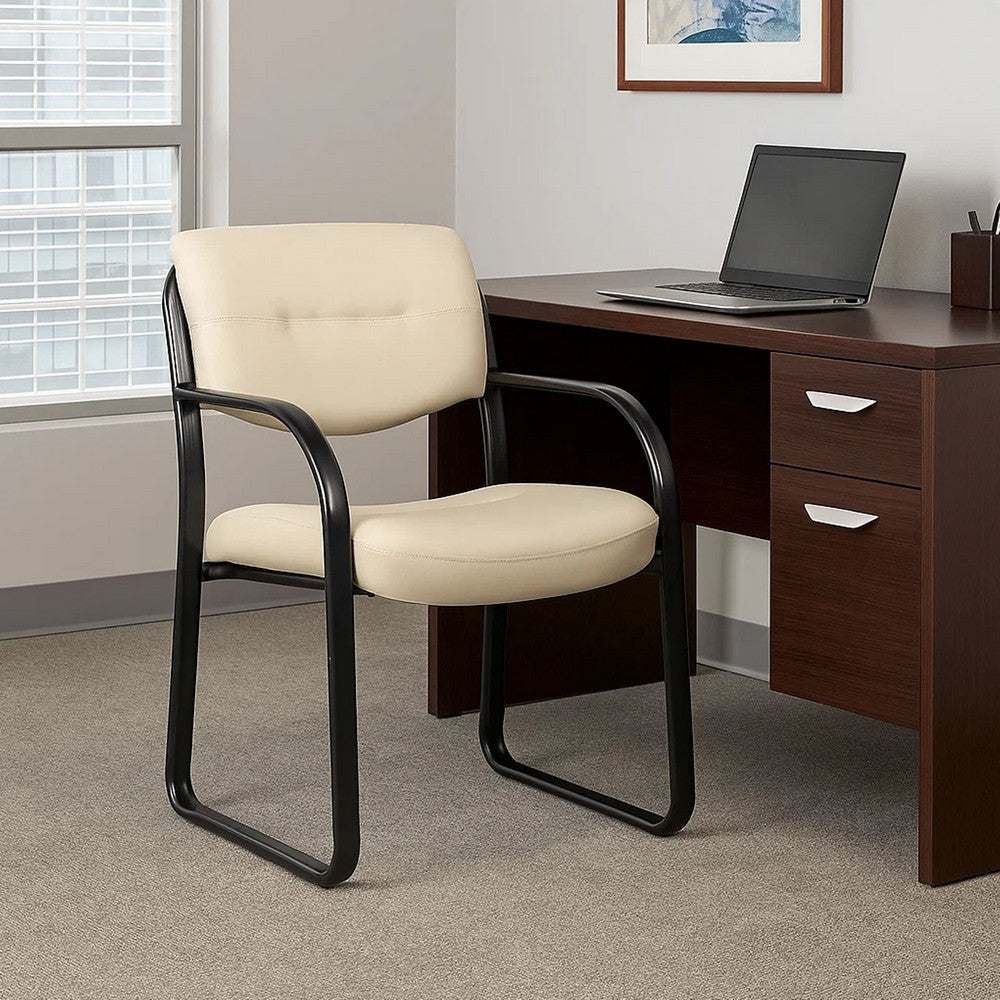 Kate Guest Armchair w Sled Base | Steel Frame | Beige Faux Leather BM344523