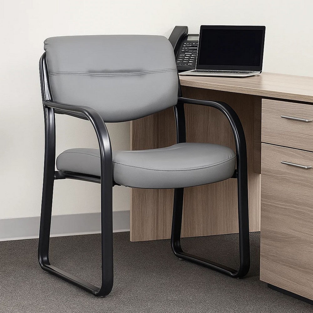 Kate Guest Armchair w Sled Base | Steel Frame | Gray Faux Leather BM344524