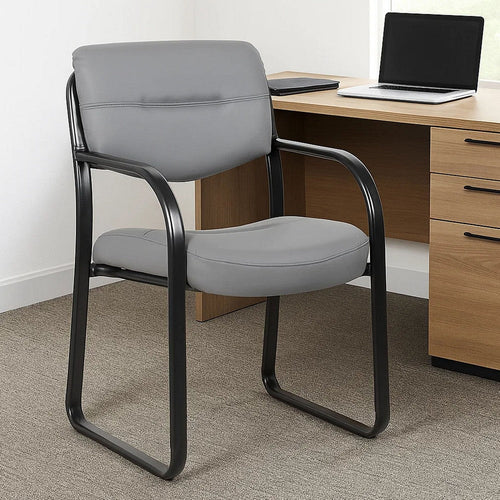 Kate Guest Armchair w Sled Base | Steel Frame | Gray Faux Leather BM344524