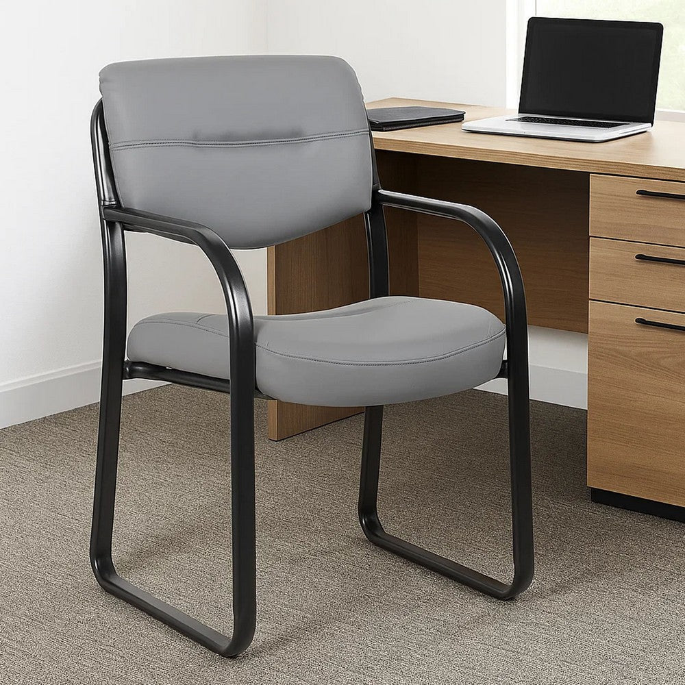 Kate Guest Armchair w Sled Base | Steel Frame | Gray Faux Leather