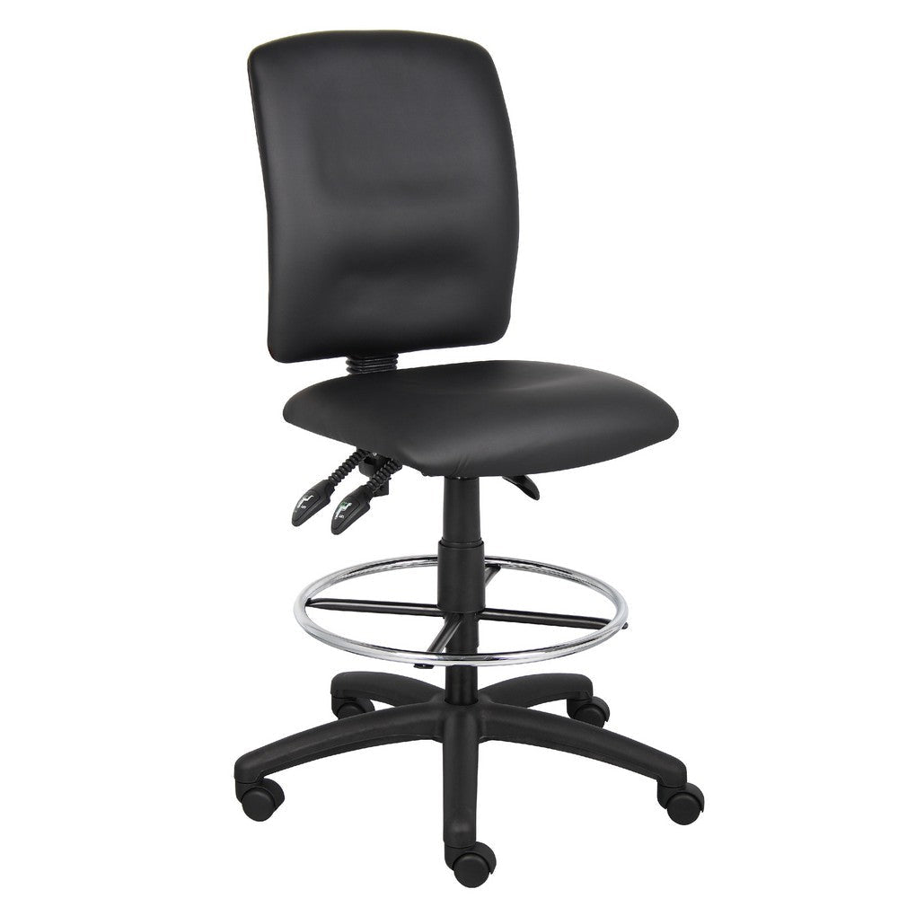 Reza Swivel Drafting Stool | Footring | Black Faux Leather | Contoured BM344525