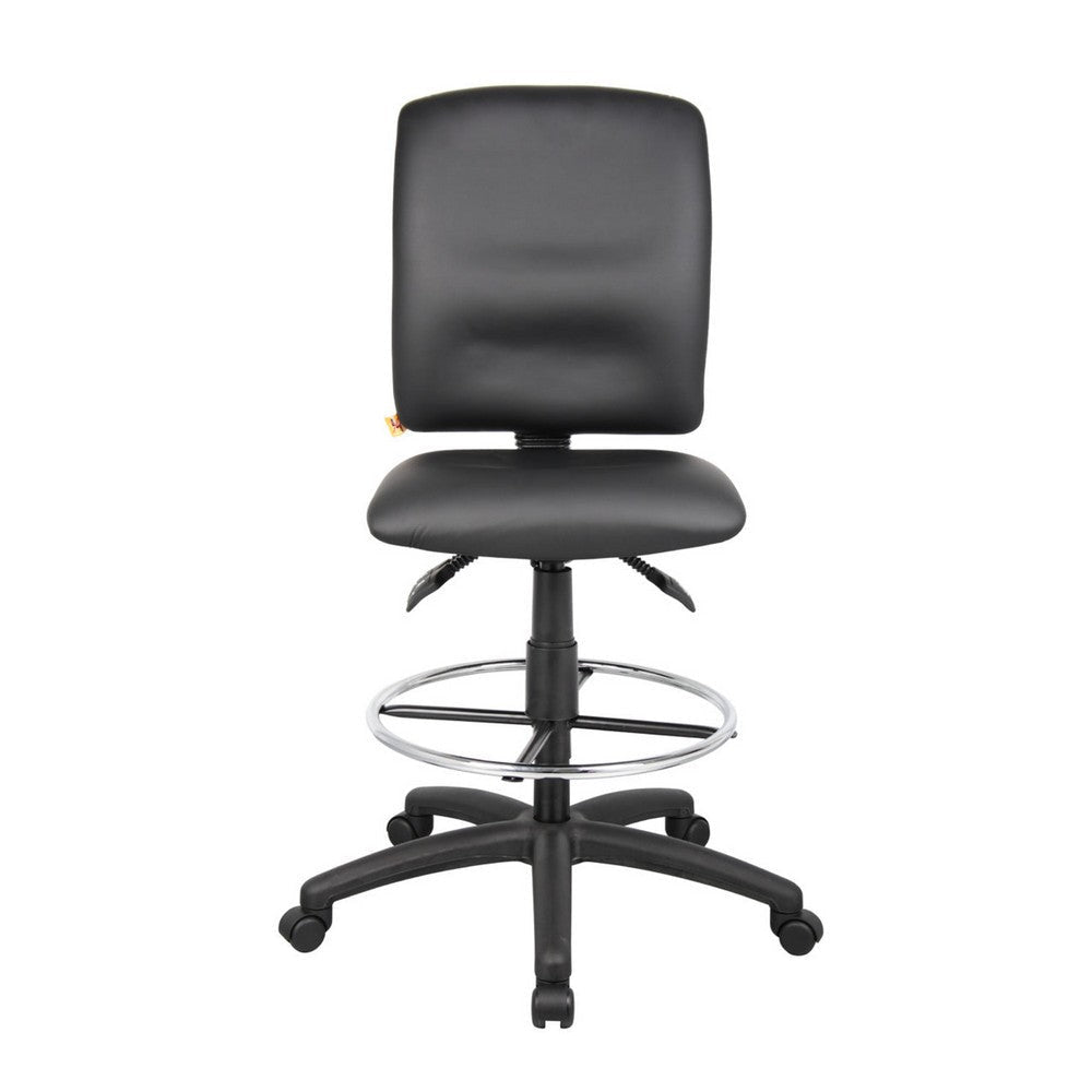 Reza Swivel Drafting Stool | Footring | Black Faux Leather | Contoured BM344525