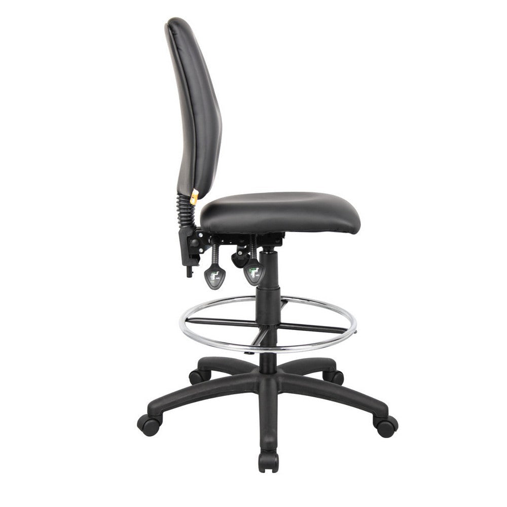 Reza Swivel Drafting Stool | Footring | Black Faux Leather | Contoured BM344525